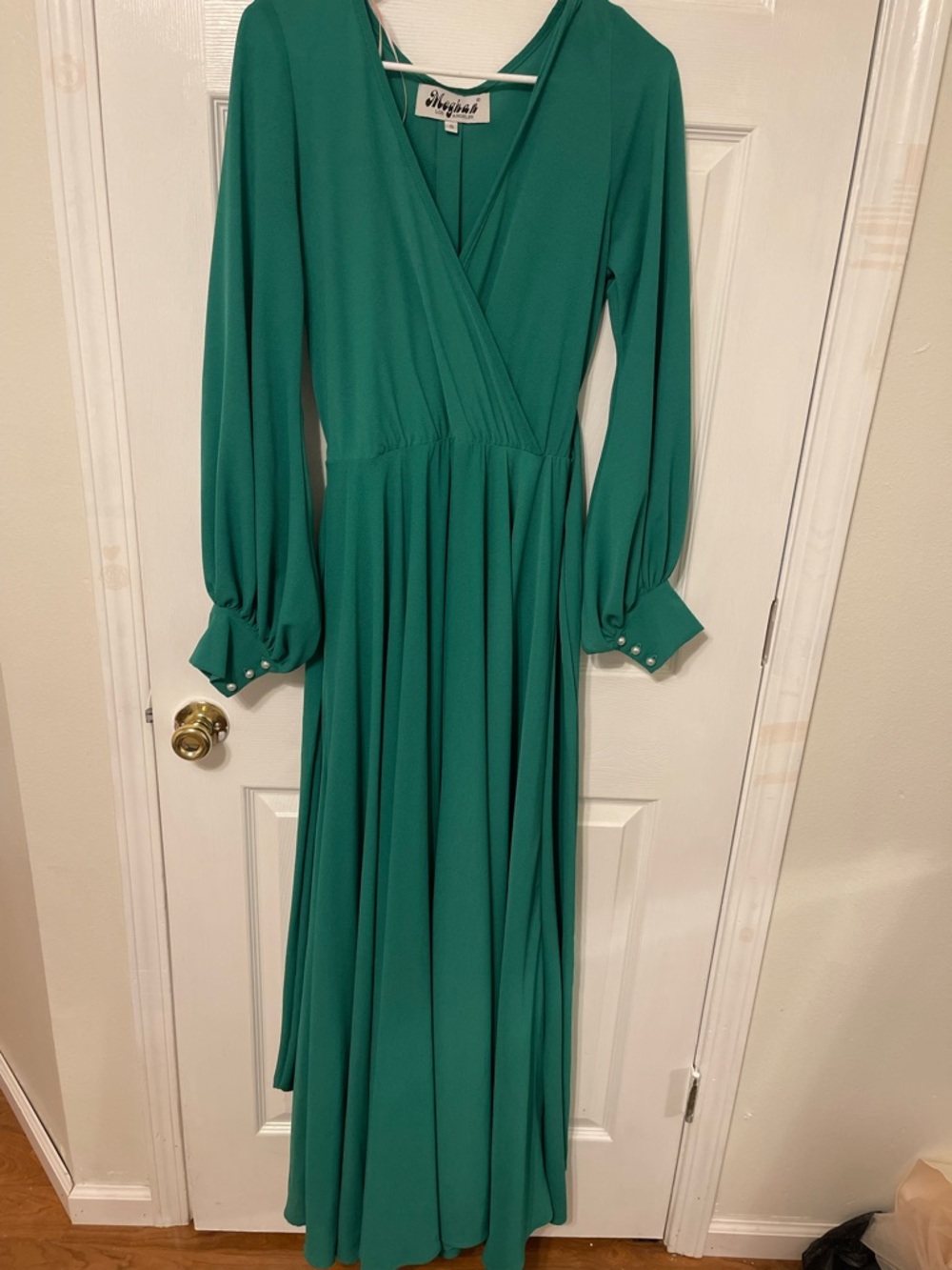 Meghan LA Teal Green Long Sleeve Wrap Maxi Dress
